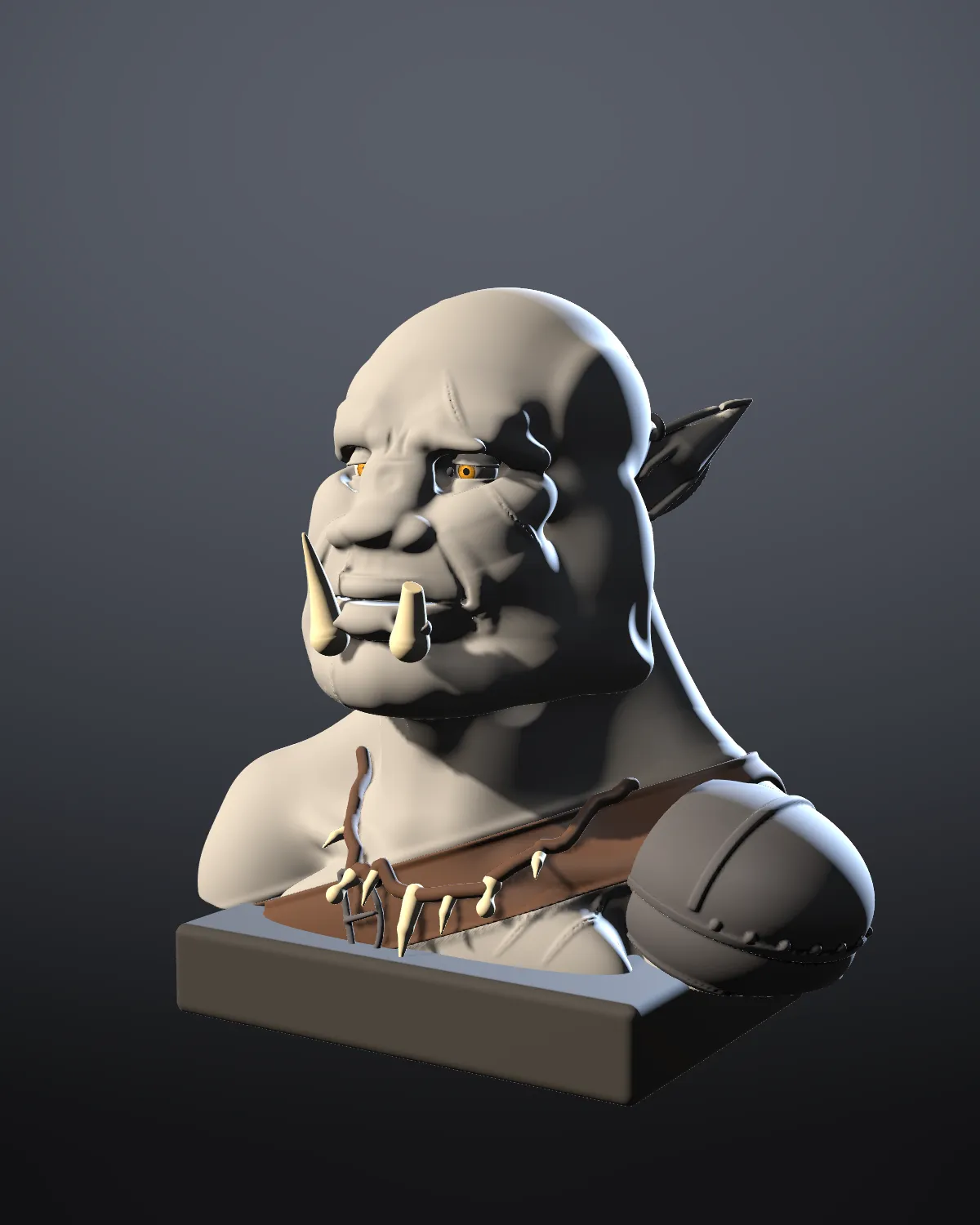 The orc bust half way: gear and secondary forms in plain clay